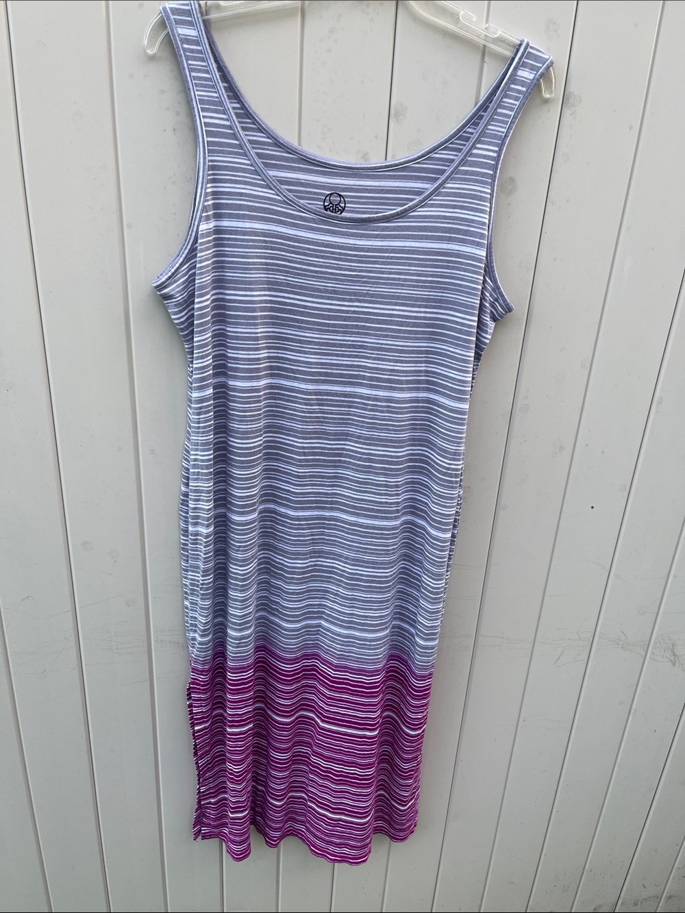 Le Verde striped Midi Tank Dress in gray and Magenta - Casual Sleeveless Dress